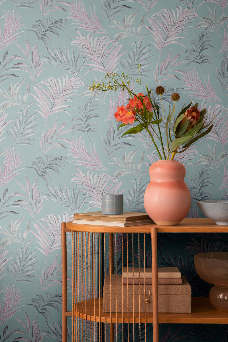 Midnight Botanica -Mystery Blue and Pink Cosmo Living Wallpaper by Galerie