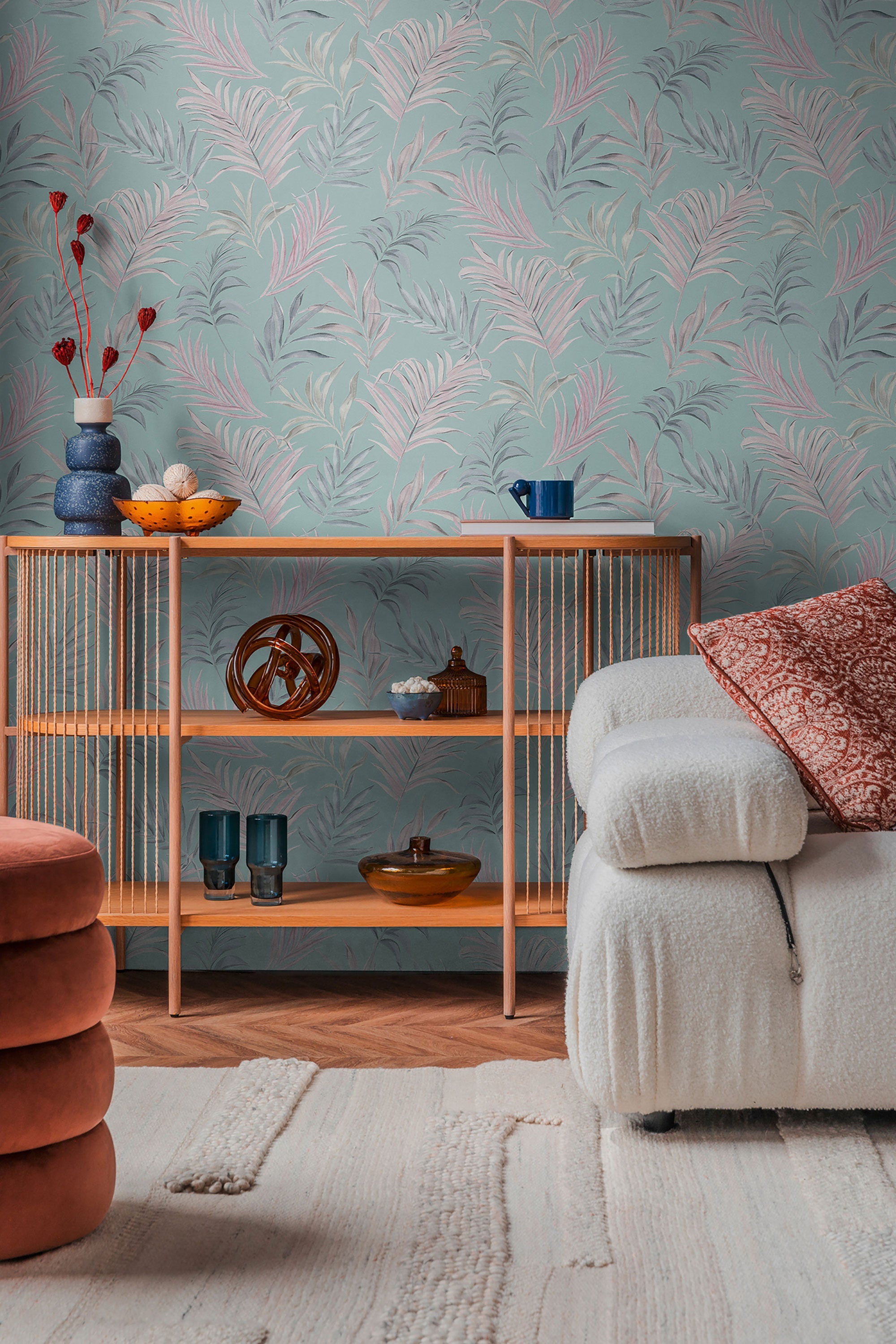 Midnight Botanica -Mystery Blue and Pink Cosmo Living Wallpaper by Galerie