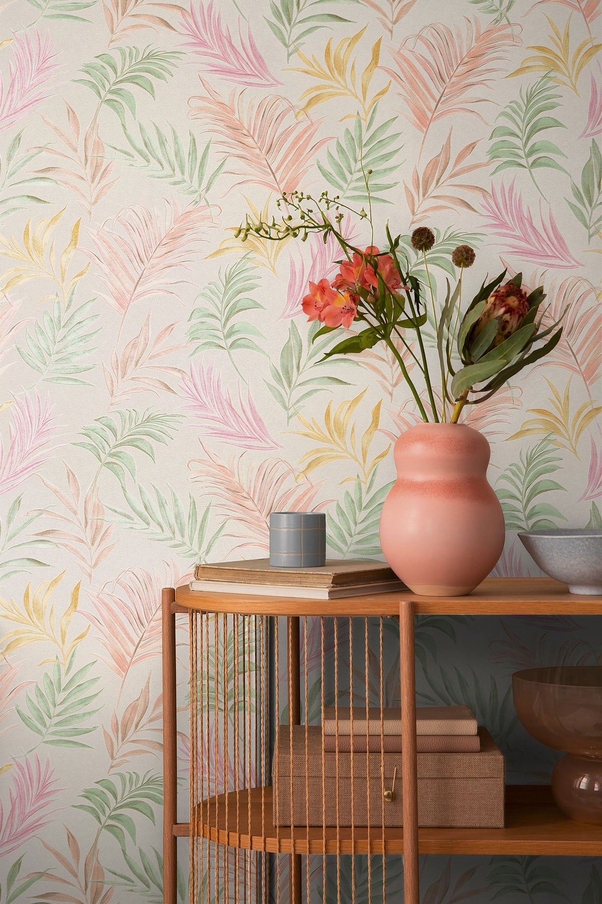 Midnight Botanica -Mystery Pink and Green Cosmo Living Wallpaper by Galerie
