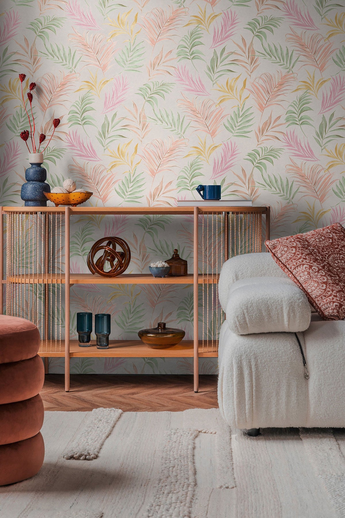 Midnight Botanica -Mystery Pink and Green Cosmo Living Wallpaper by Galerie