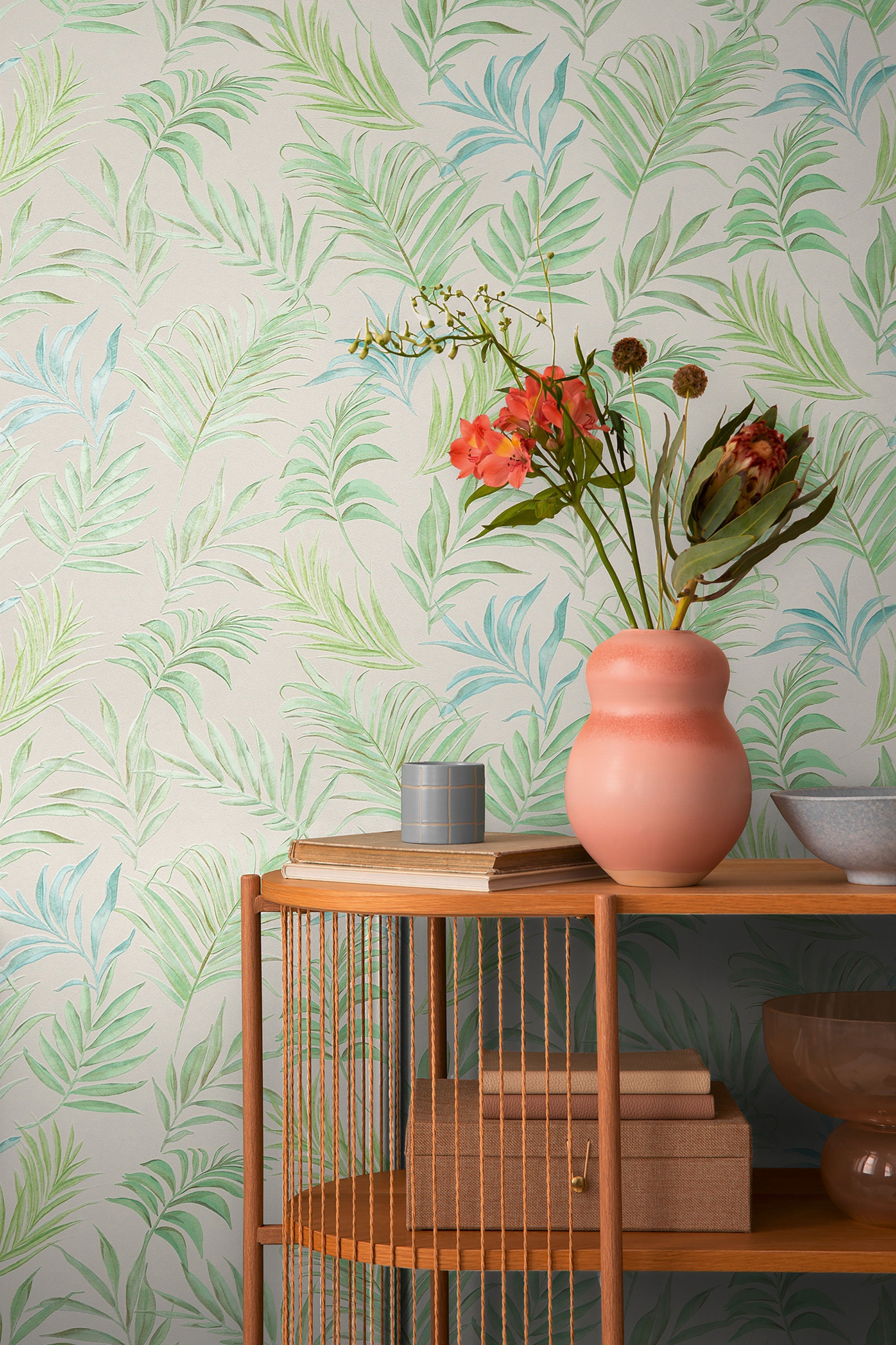 Midnight Botanica -Mystery Green and Blue Cosmo Living Wallpaper by Galerie