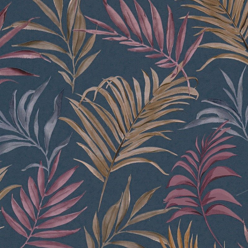 Midnight Botanica -Mystery Blue and Beige Cosmo Living Wallpaper by Galerie