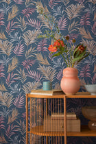 Midnight Botanica -Mystery Blue and Beige Cosmo Living Wallpaper by Galerie