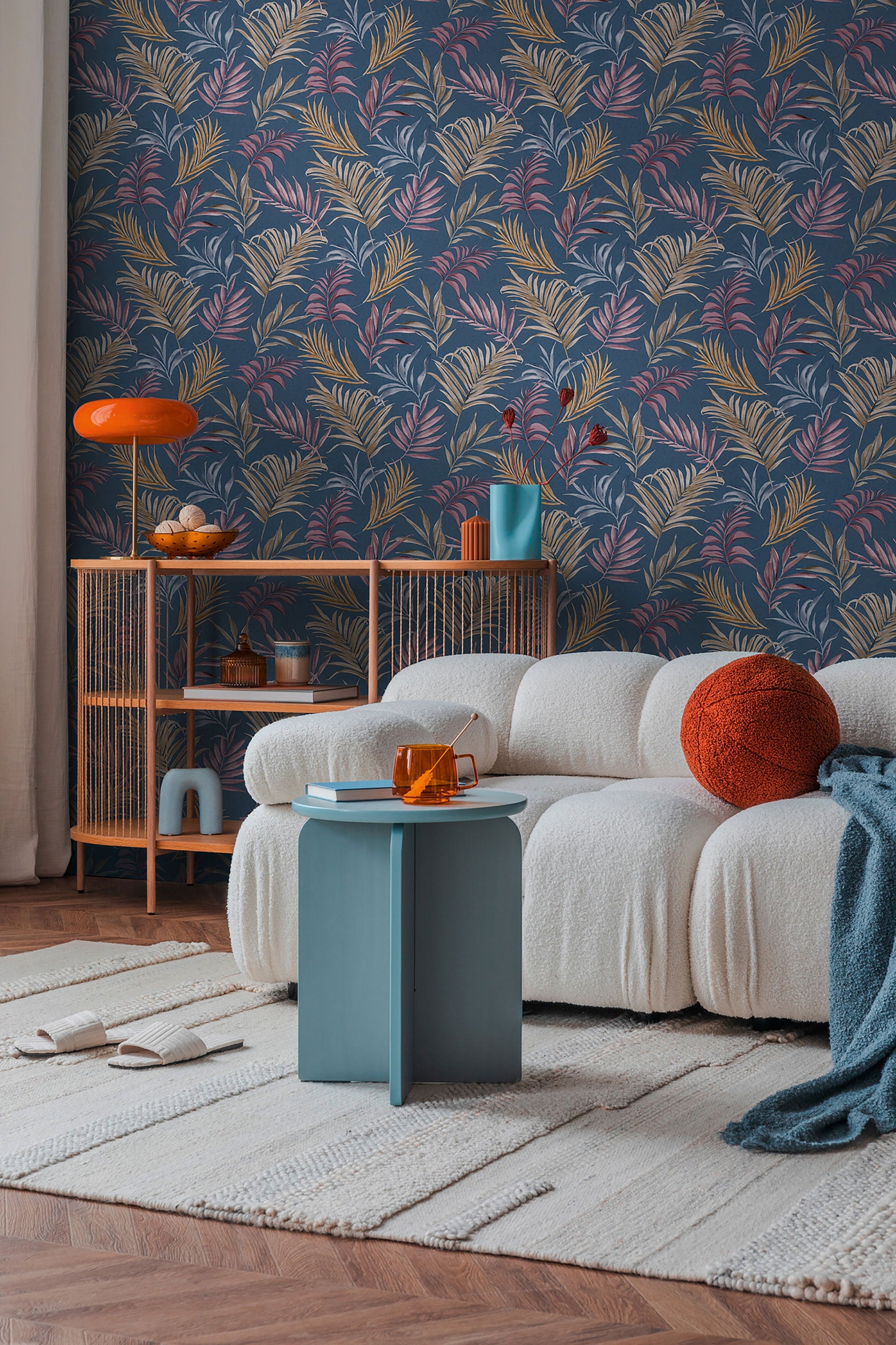 Midnight Botanica -Mystery Blue and Beige Cosmo Living Wallpaper by Galerie