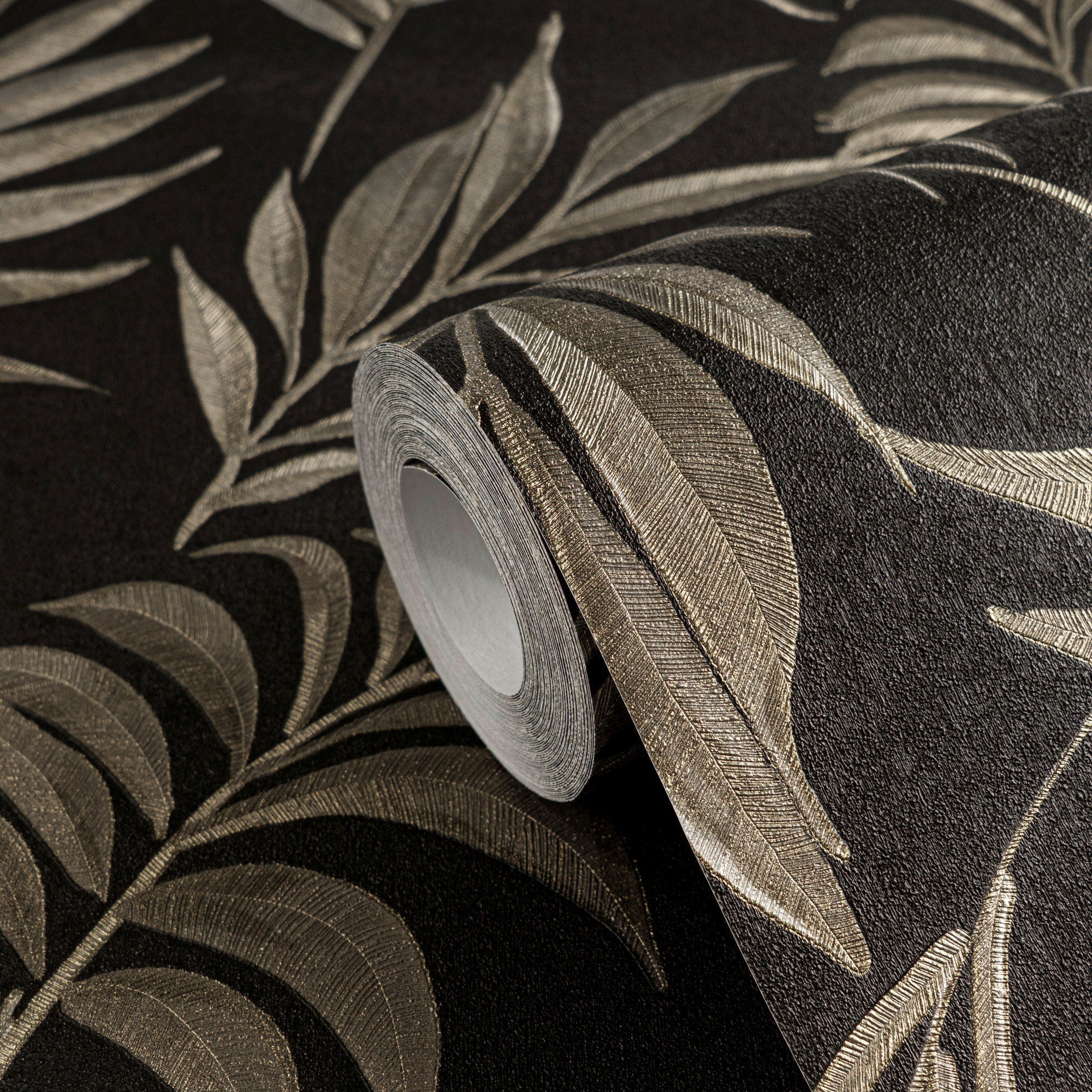 Midnight Botanica -Mystery Black and Gold Cosmo Living Wallpaper by Galerie