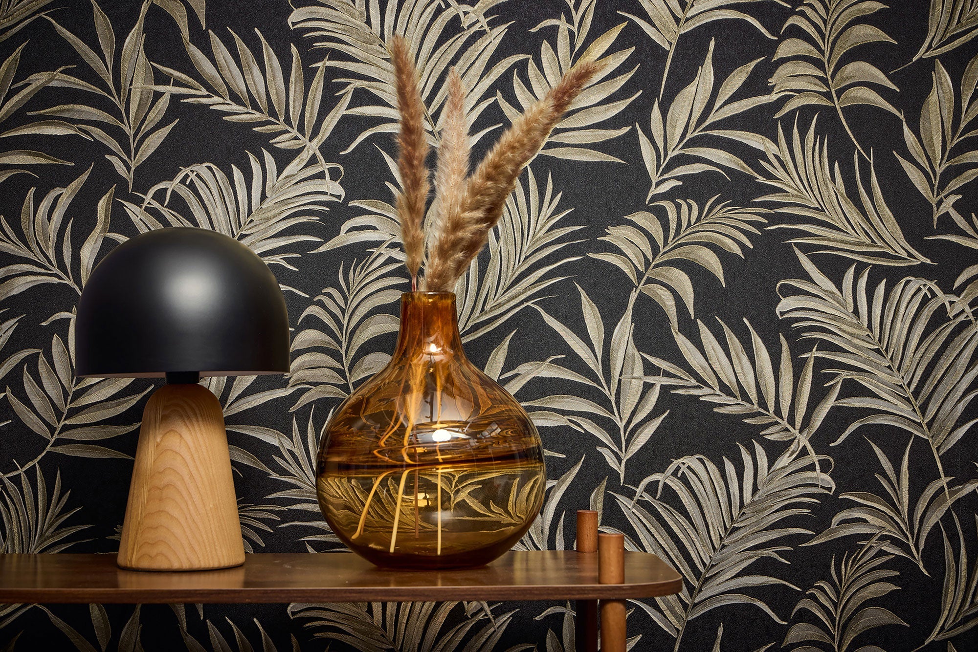 Midnight Botanica -Mystery Black and Gold Cosmo Living Wallpaper by Galerie
