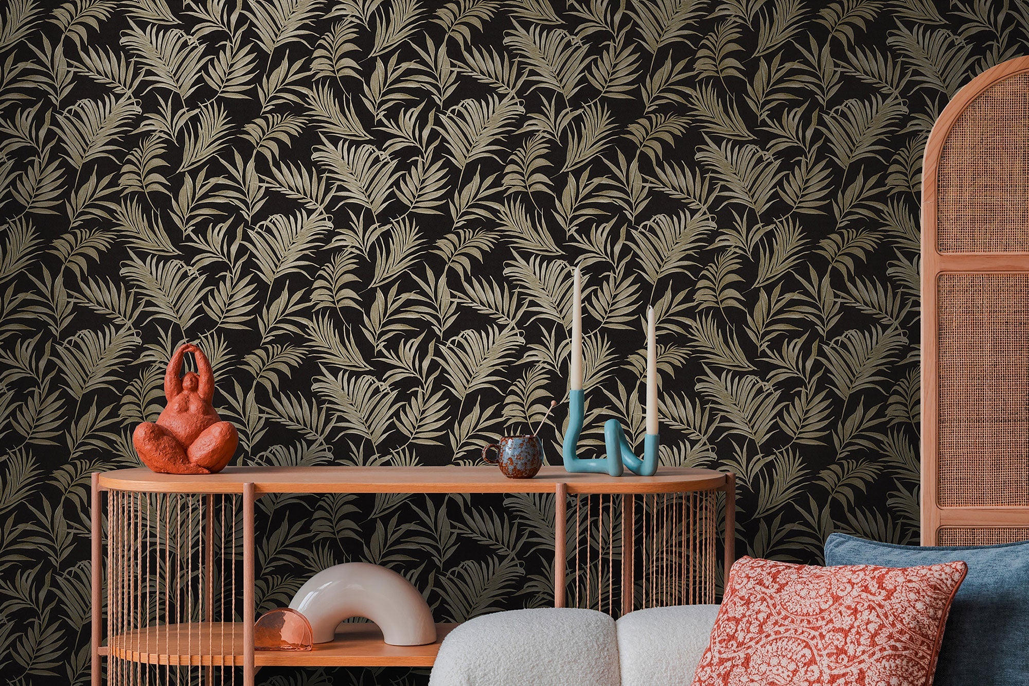 Midnight Botanica -Mystery Black and Gold Cosmo Living Wallpaper by Galerie