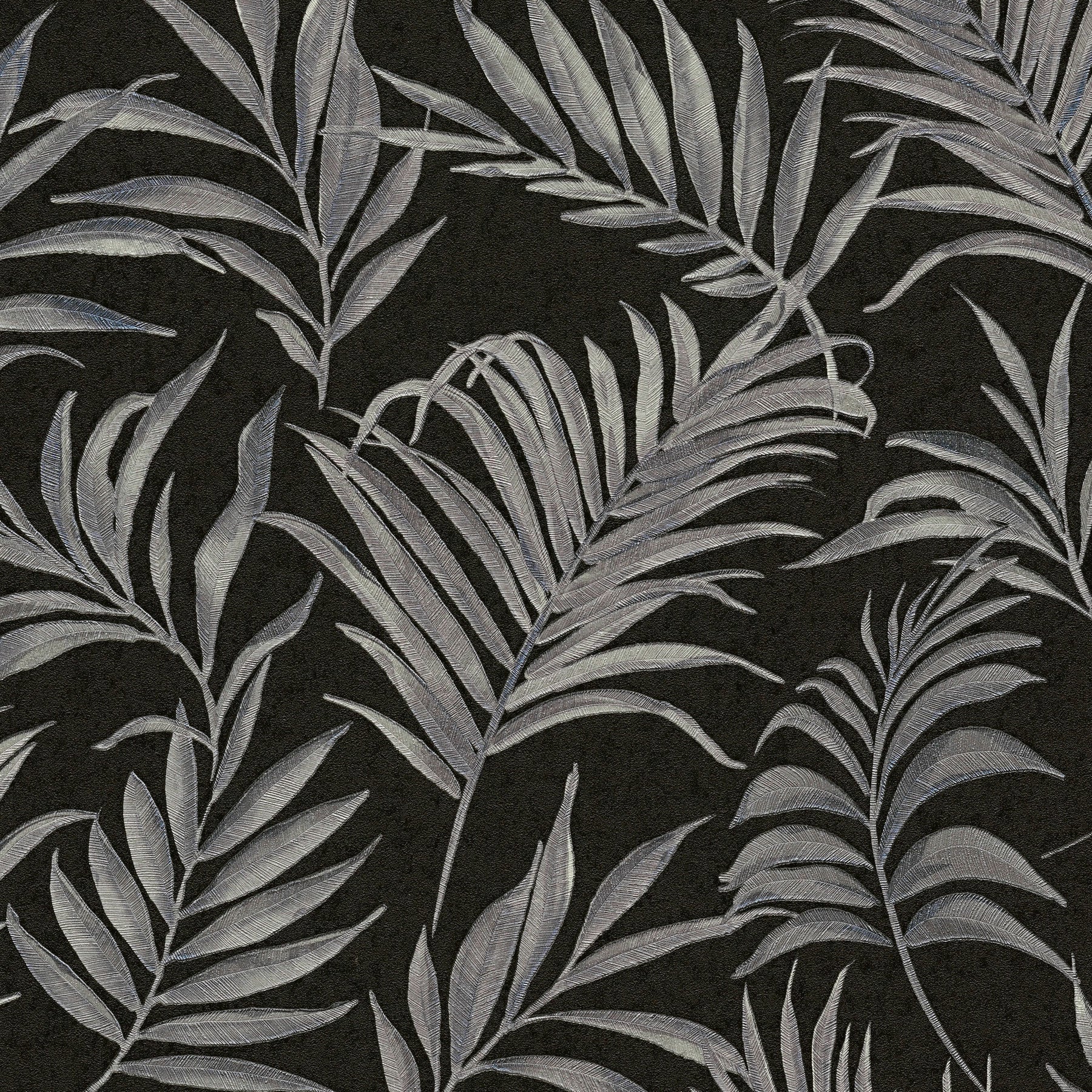 Midnight Botanica -Mystery Silver Grey and Black Cosmo Living Wallpaper by Galerie