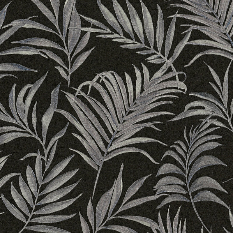 Midnight Botanica -Mystery Silver Grey and Black Cosmo Living Wallpaper by Galerie