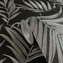 Midnight Botanica -Mystery Silver Grey and Black Cosmo Living Wallpaper by Galerie