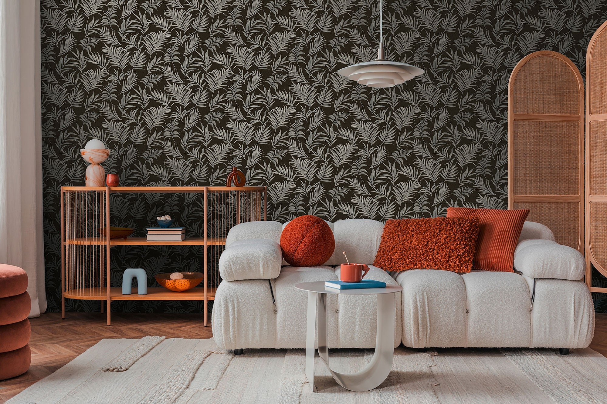 Midnight Botanica -Mystery Silver Grey and Black Cosmo Living Wallpaper by Galerie