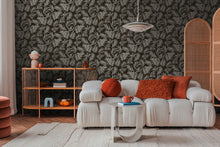Midnight Botanica -Mystery Silver Grey and Black Cosmo Living Wallpaper by Galerie