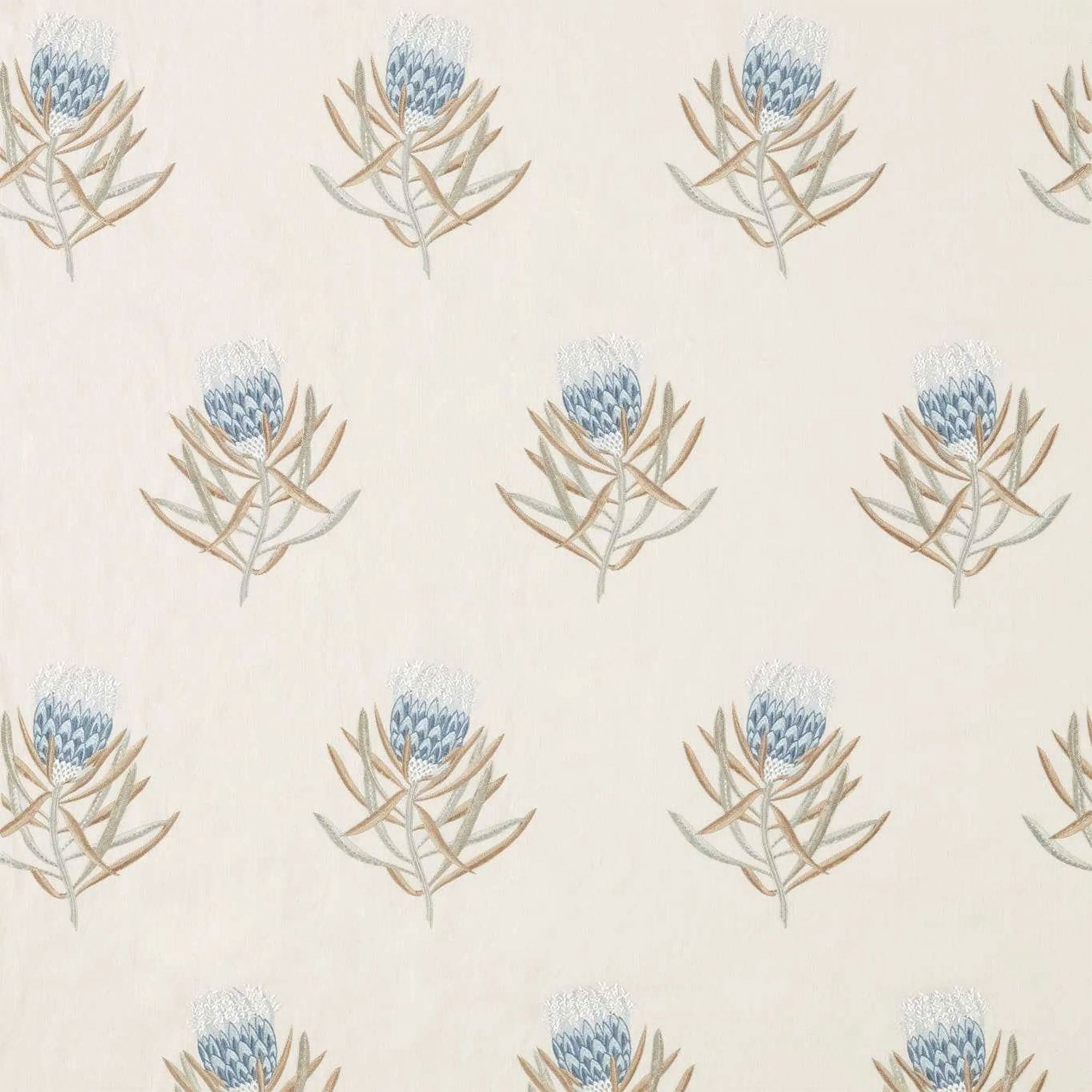 DART236353 Curios Protea Flower China Blue / Linen Fabric by Sanderson