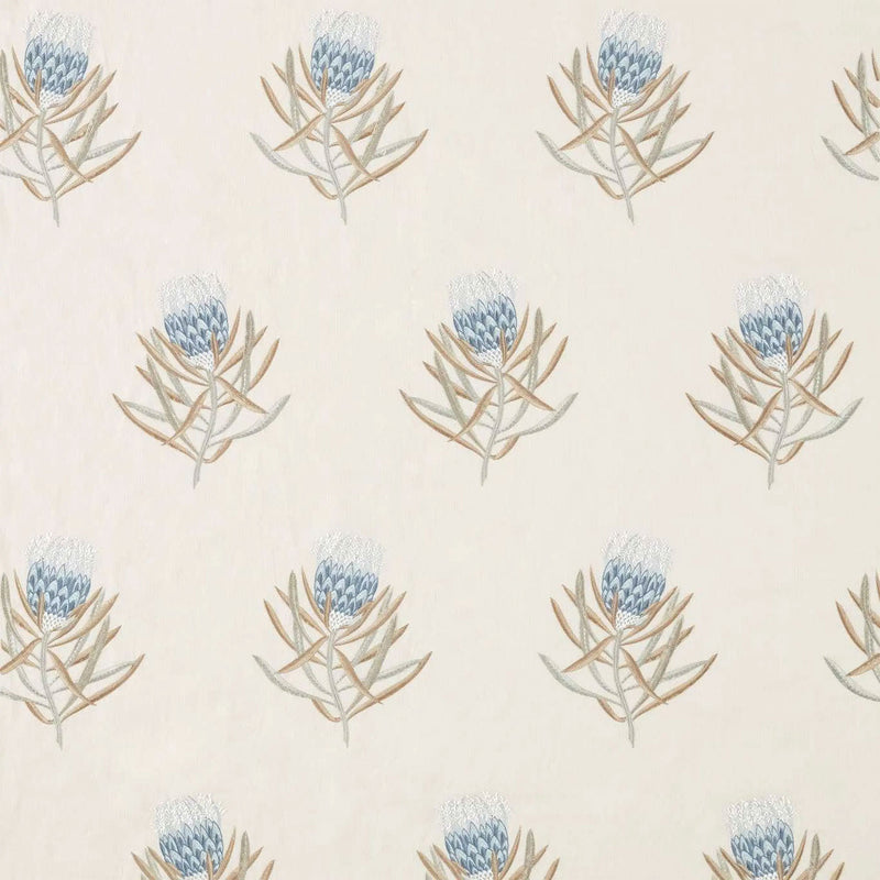 DART236353 Curios Protea Flower China Blue / Linen Fabric by Sanderson
