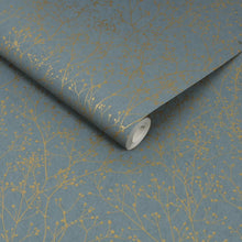 120384 Gypsophila Blue / Soft Gold Wallpaper by Clarissa Hulse