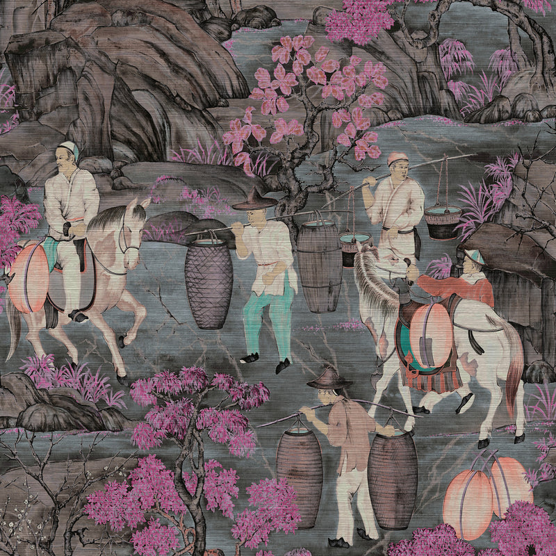 97690 Pink Blossom Toile de Tibet Décors & Panoramiques Wallpaper By Arte