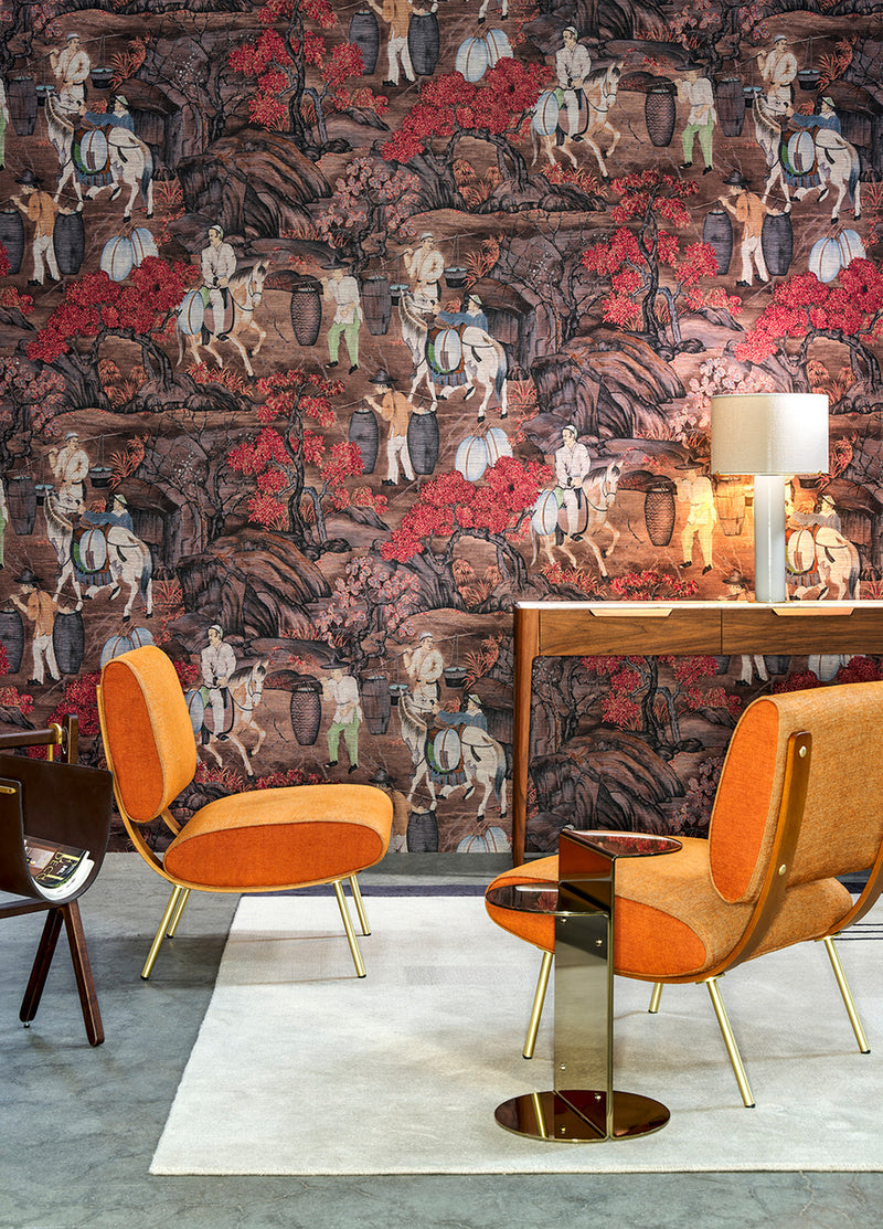 97691 Rust Toile de Tibet Décors & Panoramiques Wallpaper By Arte