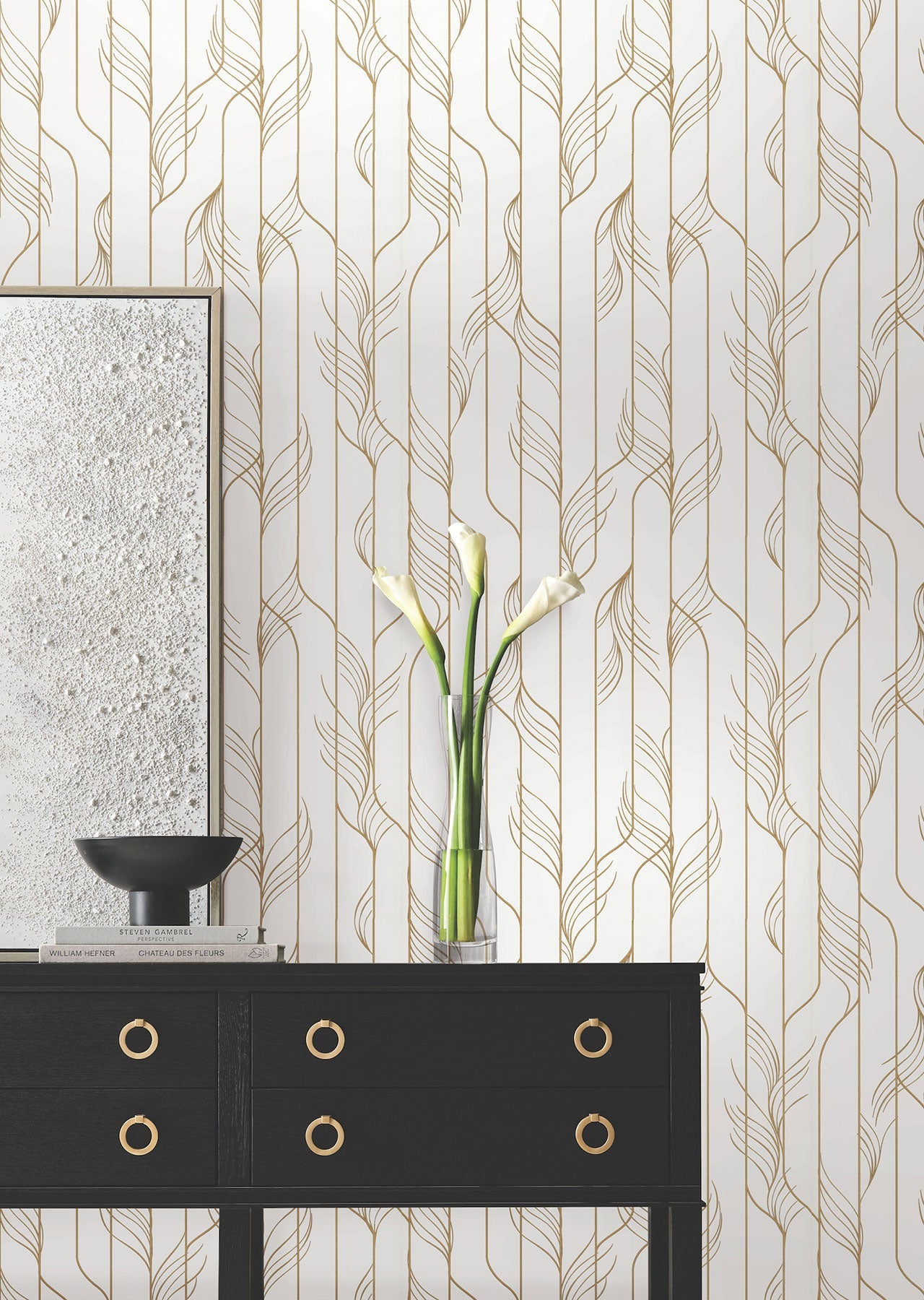 Candice Olson Elemental Thread White & Gold Decadence Wallpaper by York Wallcoverings
