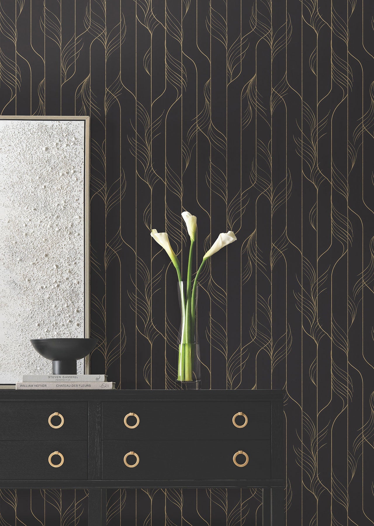 Candice Olson Elemental Thread Black & Gold Decadence Wallpaper by York Wallcoverings