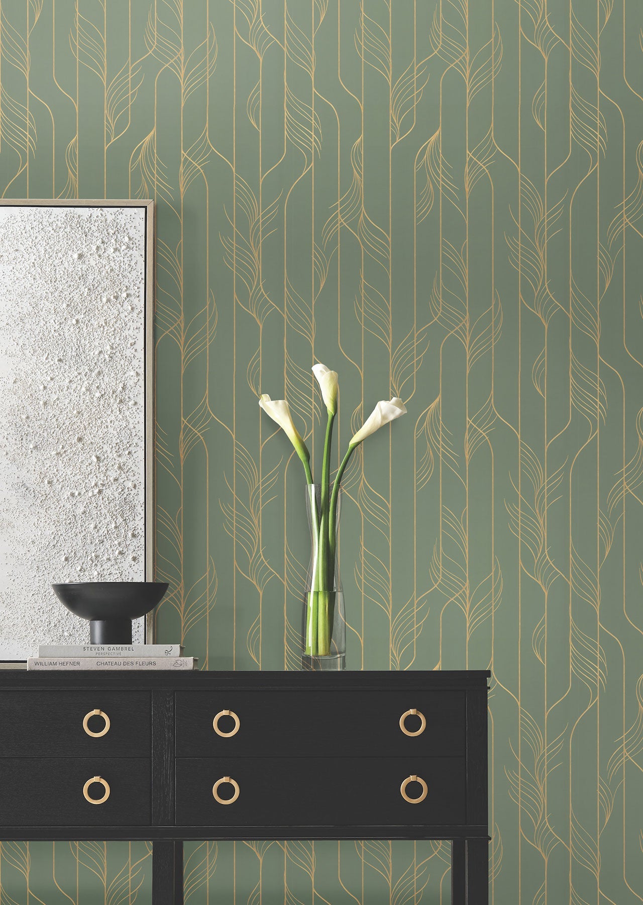 Candice Olson Elemental Thread Green & Gold Decadence Wallpaper by York Wallcoverings