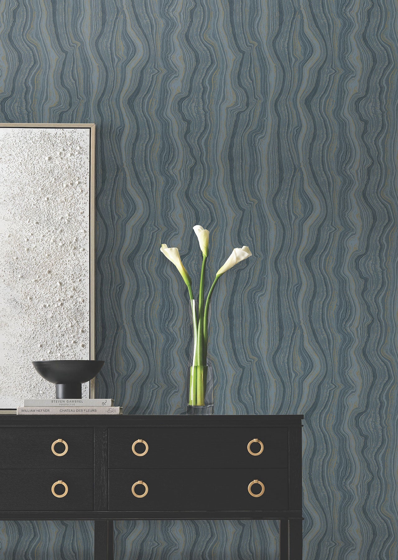 Candice Olson Mineral Shimmer Denim & Gold Decadence Wallpaper by York Wallcoverings