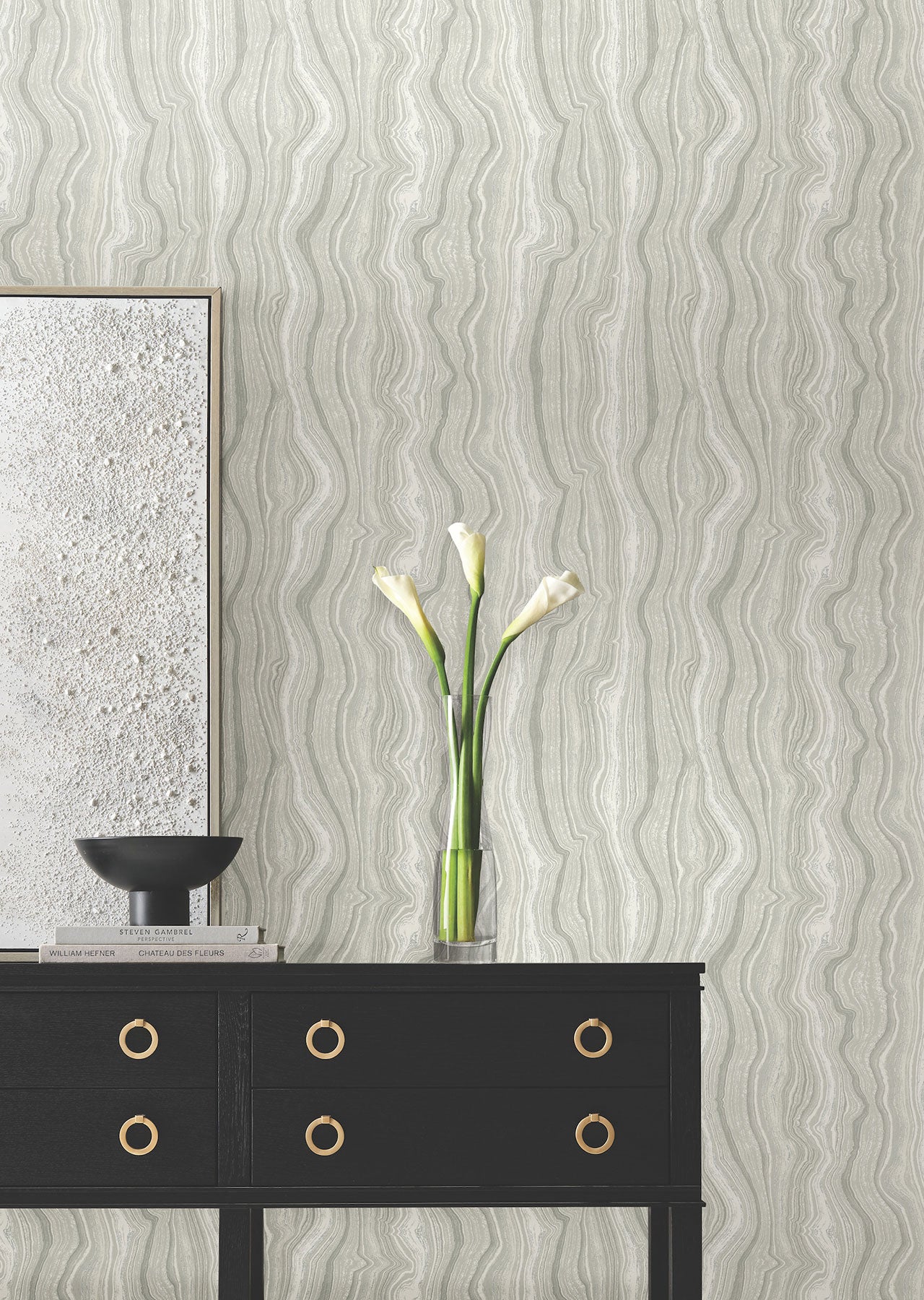 Candice Olson Mineral Shimmer Grey & Pearl Decadence Wallpaper by York Wallcoverings