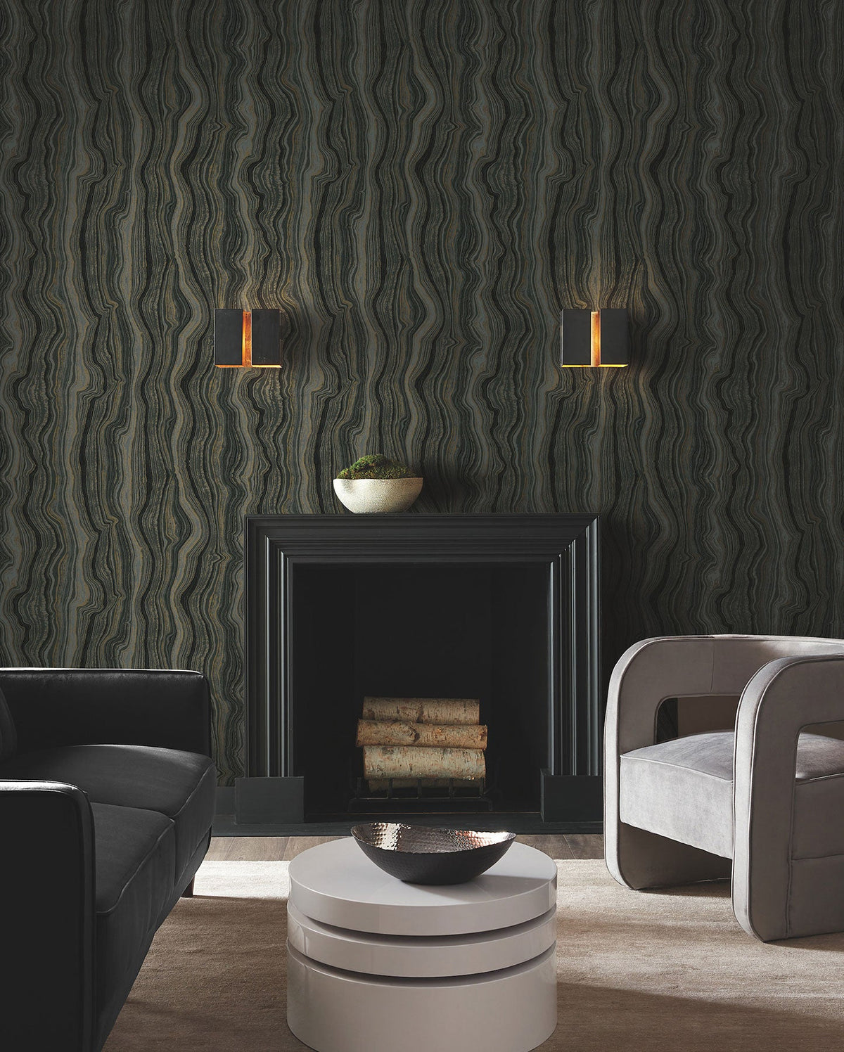 Candice Olson Mineral Shimmer Black & Gold Decadence Wallpaper by York Wallcoverings