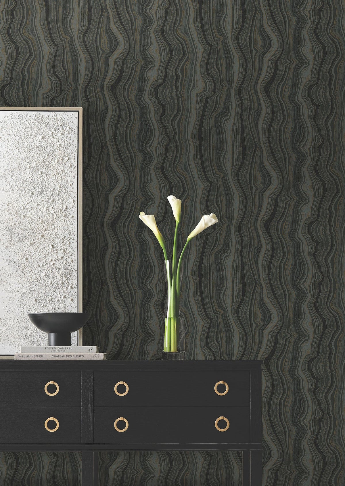 Candice Olson Mineral Shimmer Black & Gold Decadence Wallpaper by York Wallcoverings