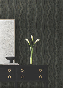 Candice Olson Mineral Shimmer Black & Gold Decadence Wallpaper by York Wallcoverings