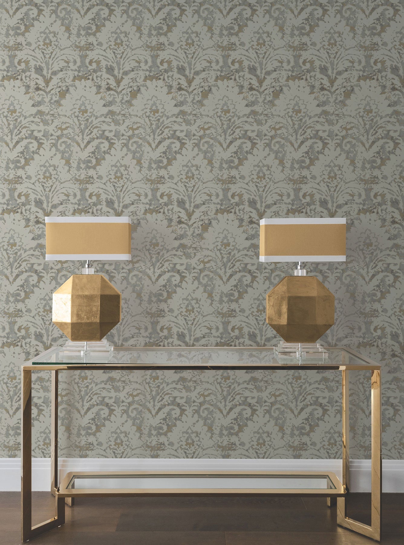 Candice Olson Velvet Crush Damask Taupe & Gold Decadence Wallpaper by York Wallcoverings