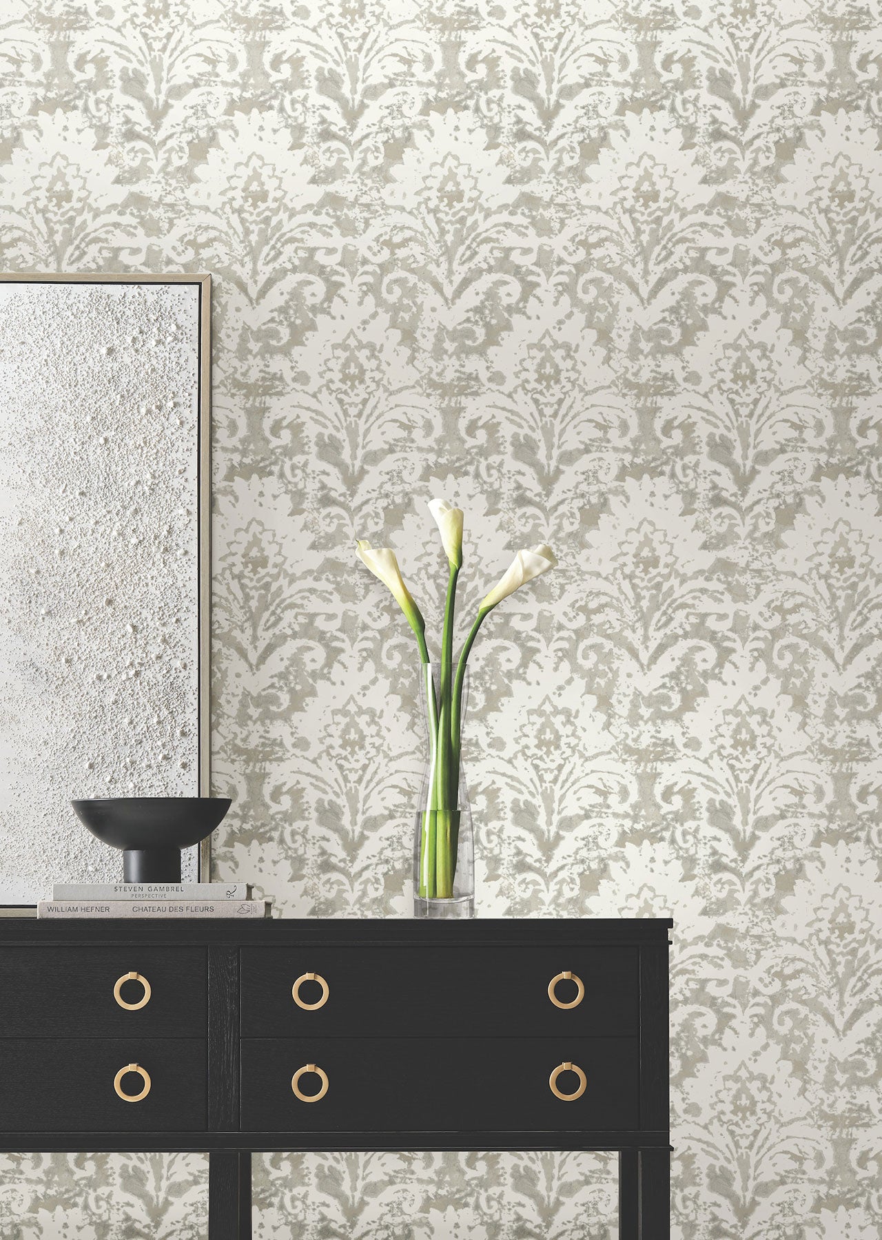 Candice Olson Velvet Crush Damask Soft Neutral & Pearl Decadence Wallpaper by York Wallcoverings