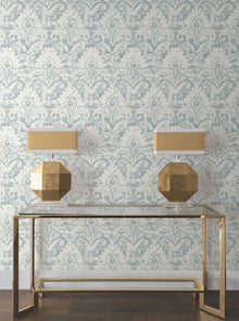Candice Olson Velvet Crush Damask Blue & Pearl Decadence Wallpaper by York Wallcoverings