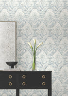 Candice Olson Velvet Crush Damask Blue & Pearl Decadence Wallpaper by York Wallcoverings