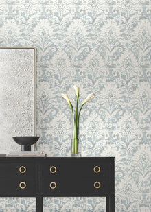 Candice Olson Velvet Crush Damask Blue & Pearl Decadence Wallpaper by York Wallcoverings