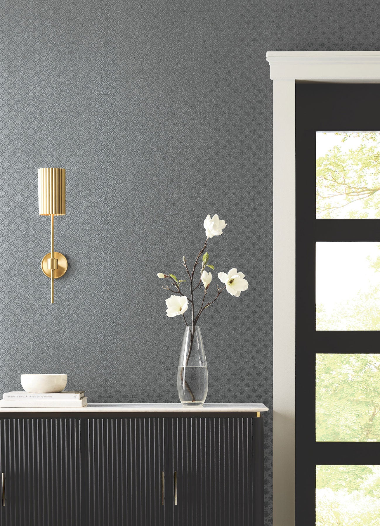 Candice Olson Uptown Glam Charcoal Decadence Wallpaper by York Wallcoverings