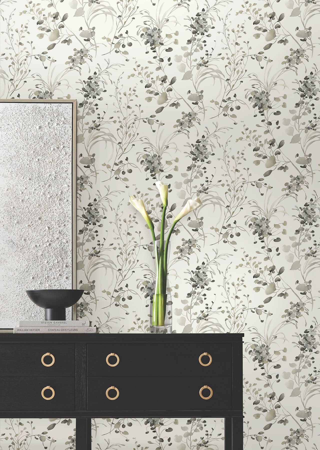 Candice Olson Spring Whispers Charcoal Decadence Wallpaper by York Wallcoverings