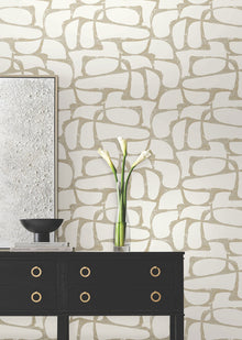 Candice Olson Craftsman Geometric White & Gold Decadence Wallpaper by York Wallcoverings