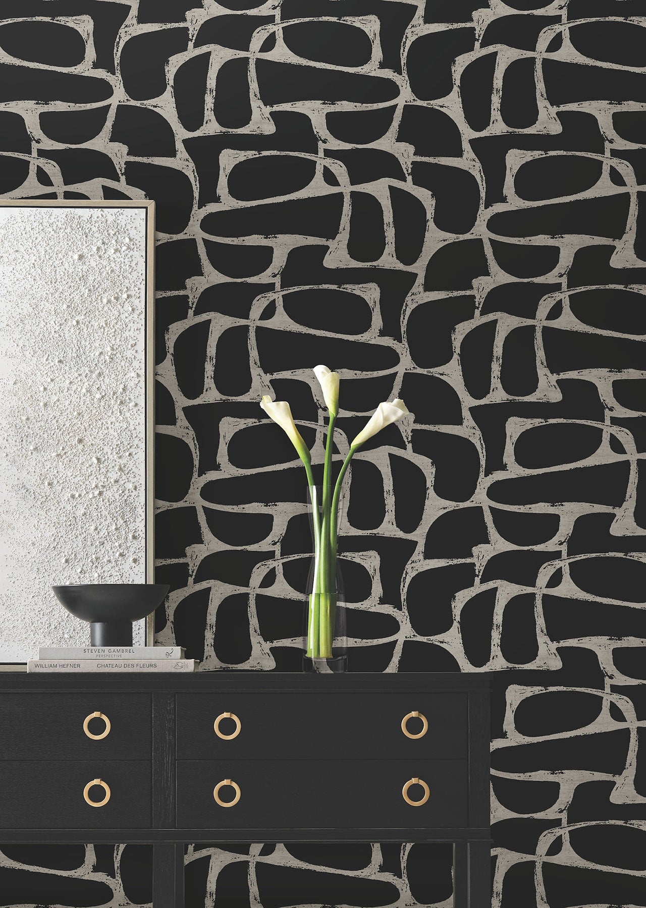 Candice Olson Craftsman Geometric Black Decadence Wallpaper by York Wallcoverings