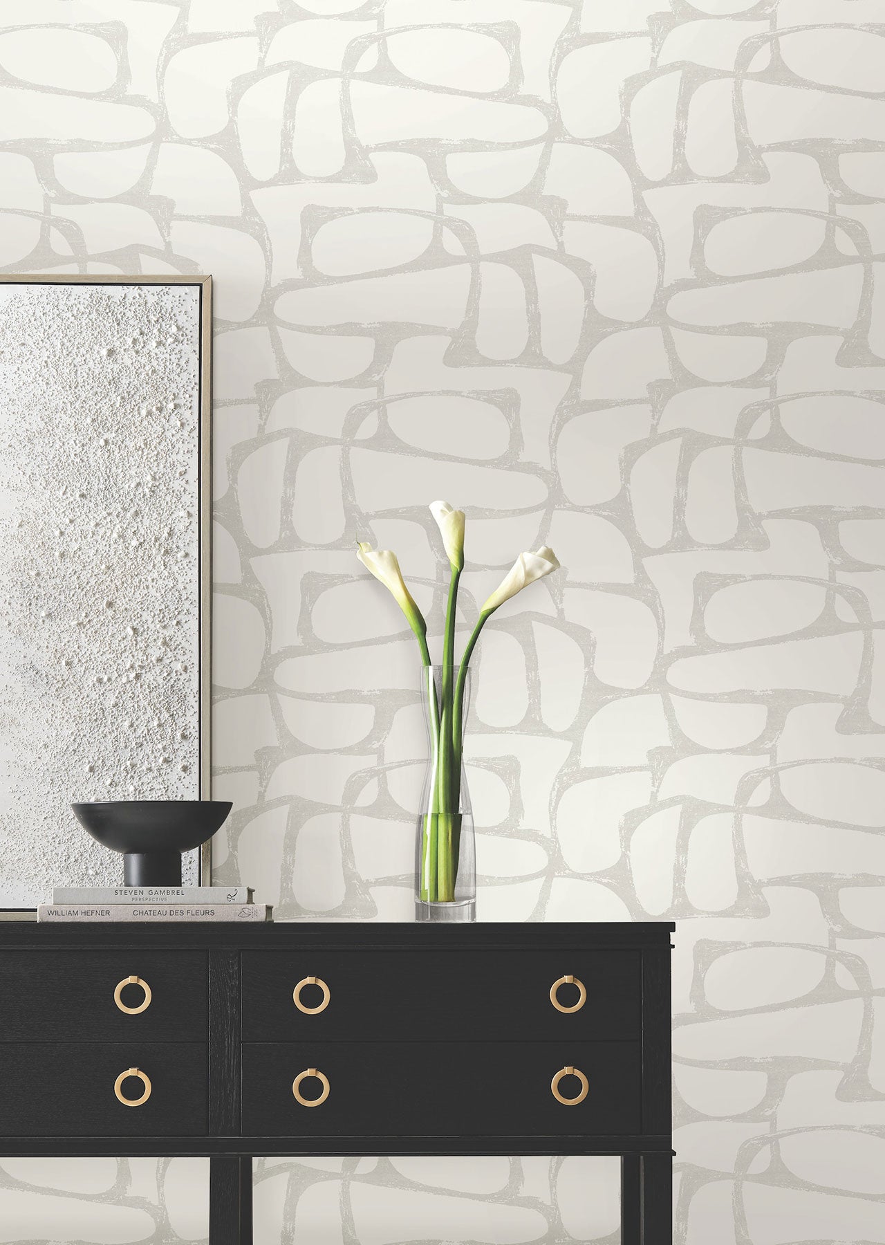 Candice Olson Craftsman Geometric White & Soft Grey Decadence Wallpaper by York Wallcoverings