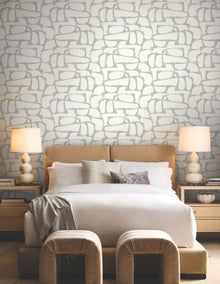Candice Olson Craftsman Geometric White & Silver Decadence Wallpaper by York Wallcoverings