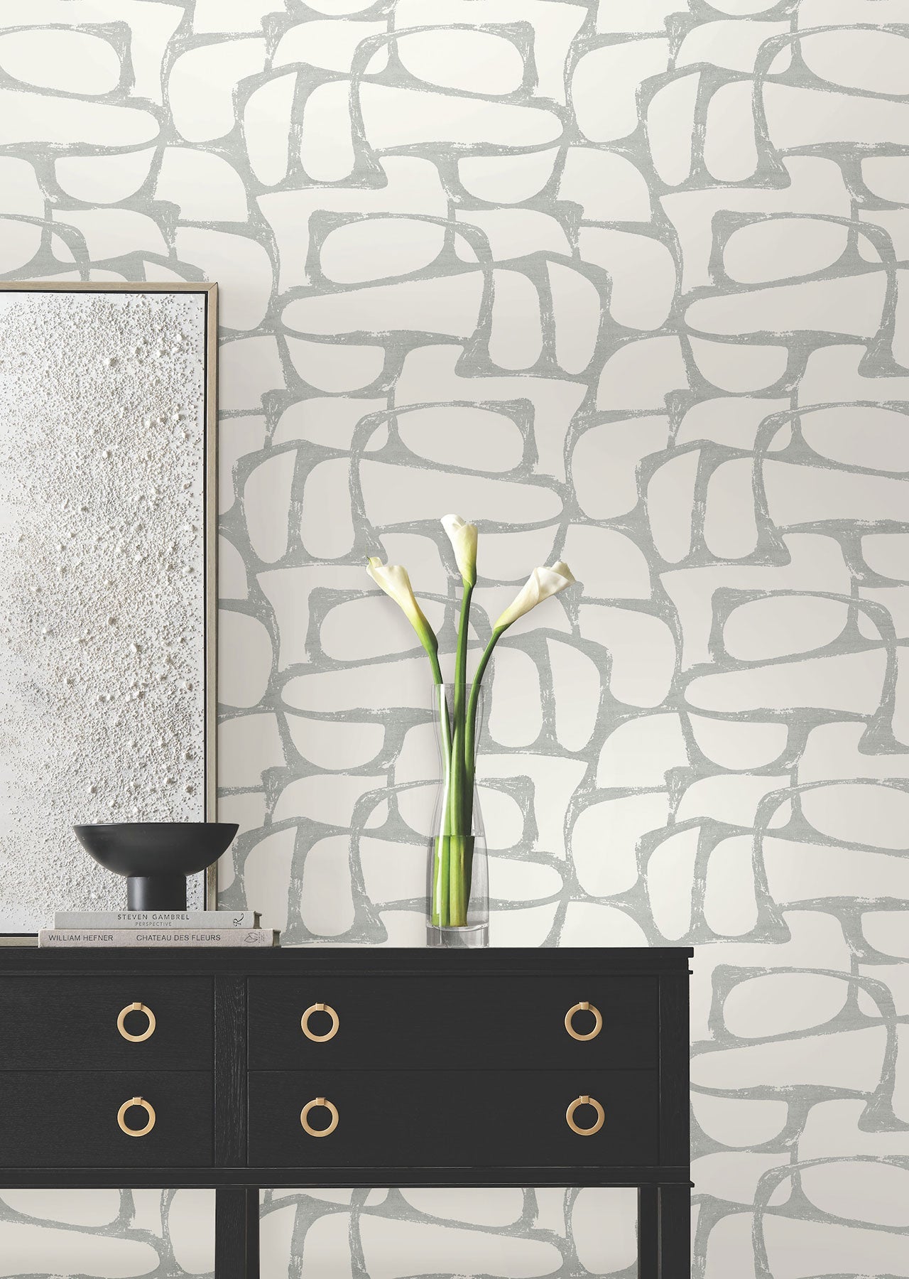 Candice Olson Craftsman Geometric White & Silver Decadence Wallpaper by York Wallcoverings
