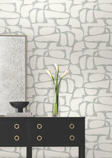 Candice Olson Craftsman Geometric White & Silver Decadence Wallpaper by York Wallcoverings