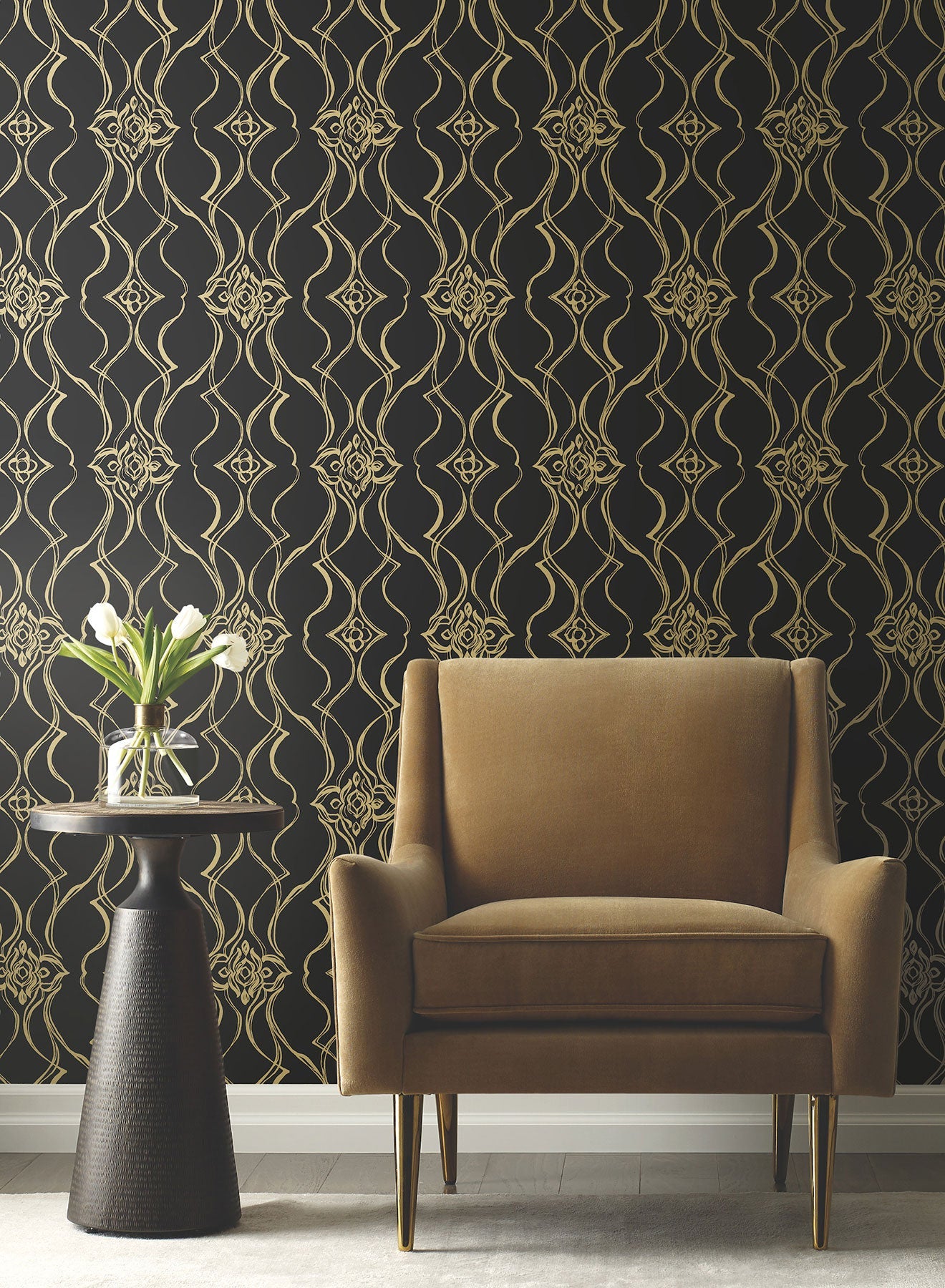 Candice Olson Pirouette Black & Gold Decadence Wallpaper by York Wallcoverings