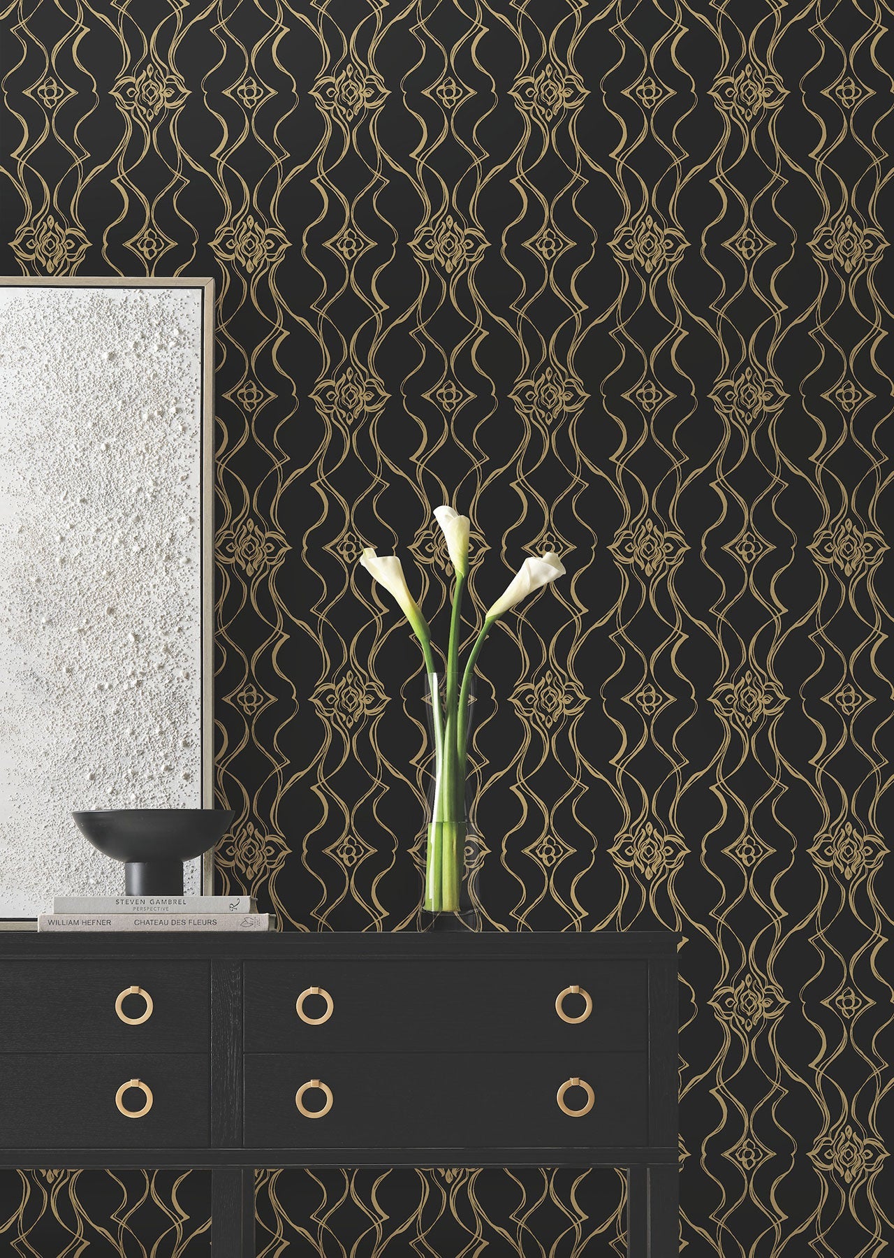 Candice Olson Pirouette Black & Gold Decadence Wallpaper by York Wallcoverings