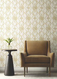 Candice Olson Pirouette White & Gold Decadence Wallpaper by York Wallcoverings