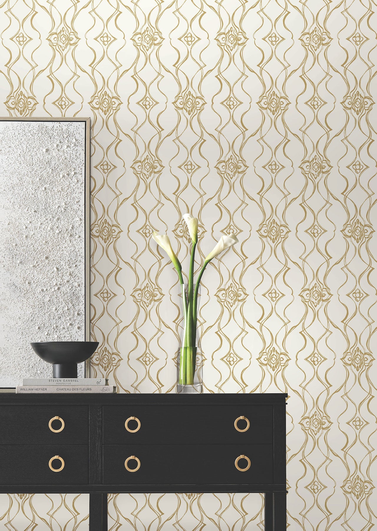 Candice Olson Pirouette White & Gold Decadence Wallpaper by York Wallcoverings