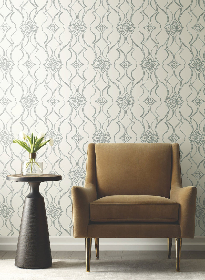 Candice Olson Pirouette White & Silver Decadence Wallpaper by York Wallcoverings