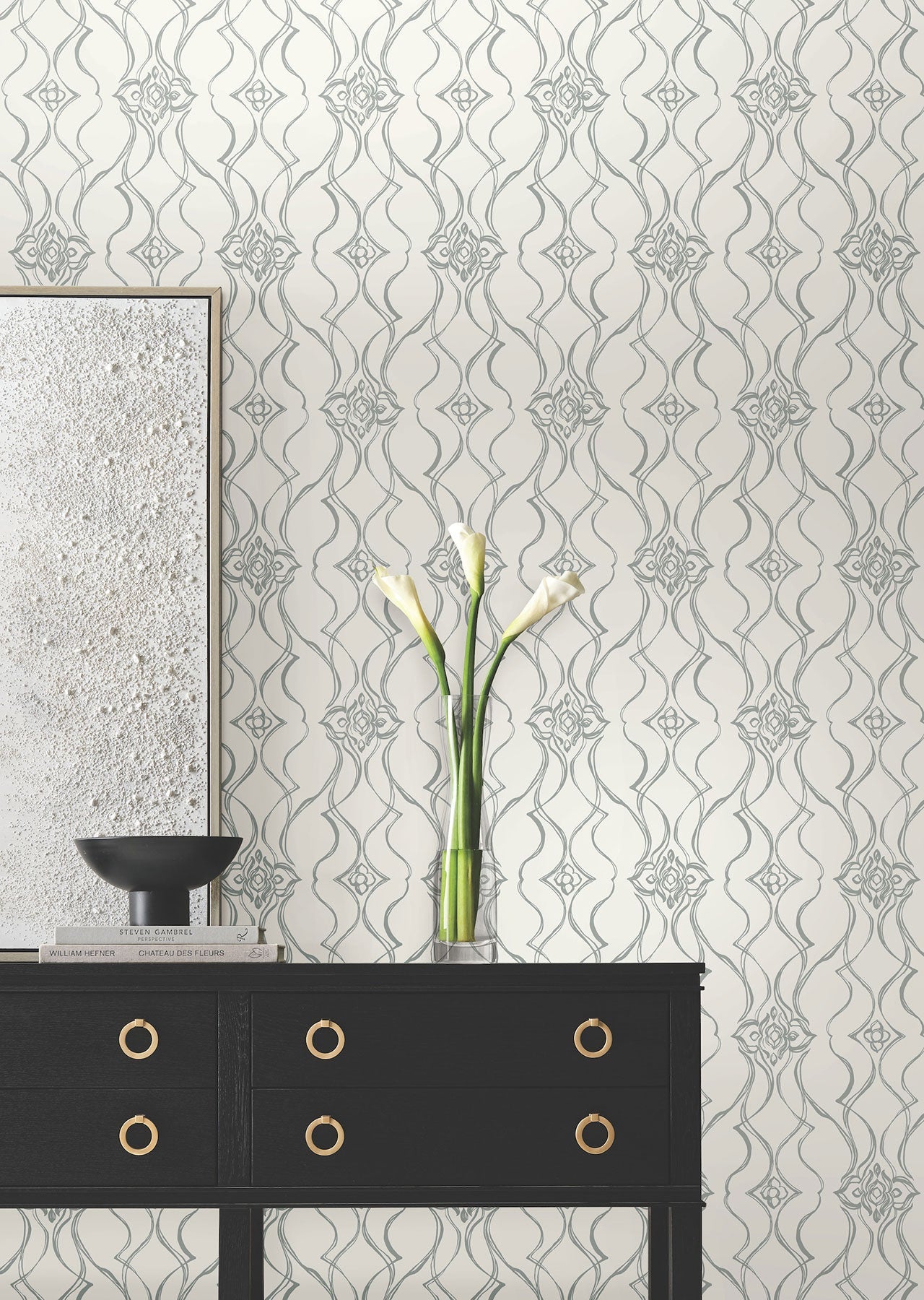 Candice Olson Pirouette White & Silver Decadence Wallpaper by York Wallcoverings