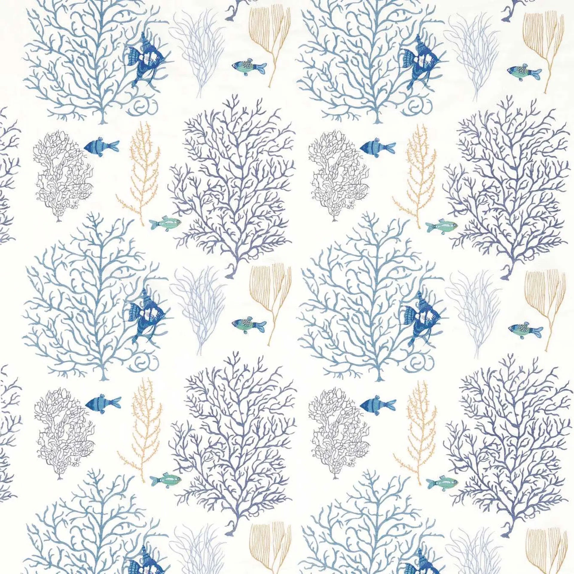 DVOY233300 Curios Coral & Fish Embroidery Marine/Blue Fabric by Sanderson