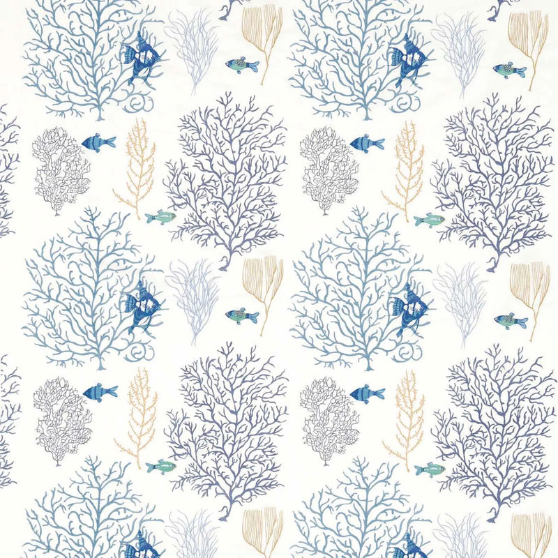 DVOY233300 Curios Coral & Fish Embroidery Marine/Blue Fabric by Sanderson